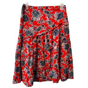 Cato Skirt Women XS Midi Elastic Waist Pull On Stretch‎ Red Blue Ruffle Modest